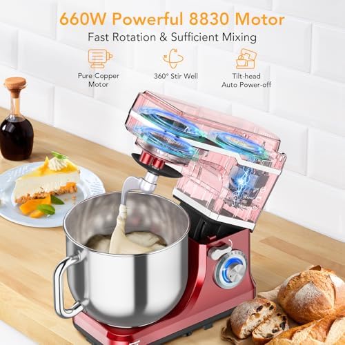 7.5QT Stand Mixer 660W | 10-Speed Tilt-Head Electric Food Mixer with Stainless Steel Bowl | Heavy Duty Dough Mixer for Baking, Bread, Cake, Cookie | Easy Clean Home Kitchen Mixer