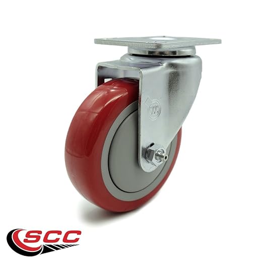 Service Caster Brand Replacement Caster for Uline Caster H-5539S-Swivel Top Plate Caster with 4 Inch Red Polyurethane Wheel-Light Duty Replacement Caster- Fits Carts, Dollies and Poly Box Truck H-1956