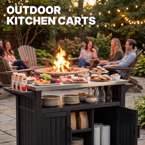 Fancyango Rolling BBQ Prep Cart – Outdoor Grill Table with Wheels-Black