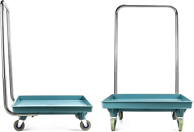 QWORK Warewashing Rack Dolly, 21.26" x 21.26" x 34.65", 200 Lbs Load Capacity, with Detachable Handle and 4 Swivel Casters, 1 Pack