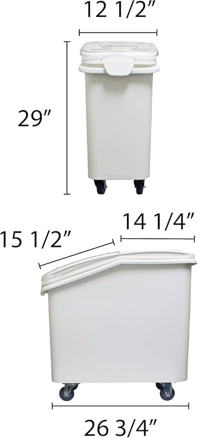TrueCraftware- 21 Gallon (335 Cups) Shelf Ingredient Bin White with Clear Sliding Lid Casters & Measuring Scoop- Plastic Kitchen Pantry Storage Bin for Dry Food Flour Sugar Kitchen Restaurant
