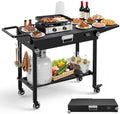 Portable Grill Cart for Blackstone Griddle, 440lb Foldable Outdoor Grill Table with Wheels for Ninja, 31" W x 17" D Blackstone Griddle Stand with Caddy Fit 17” or 22”, Black