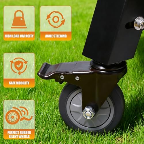 Heavy-Duty Rolling Cart for Medium Big Size Green Egg, Adjustable Cart 2-Tier Powder-Coated Steel Stand with Locking Wheels Extra Storage for Green Egg Grill Accessories