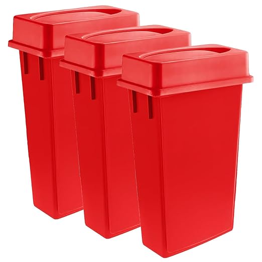 3 pack 23 Gallon Waste Bin with Swing Lid, Heavy-Duty Trash Can, Slim Rectangular Garbage Bin, Durable Waste Container, Recycling Bin, Plastic Wastebasket for Kitchen, Garage, Restaurants, Office