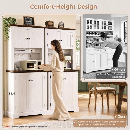 IRONCK Farmhouse Kitchen Pantry Cabinet with Microwave Stand