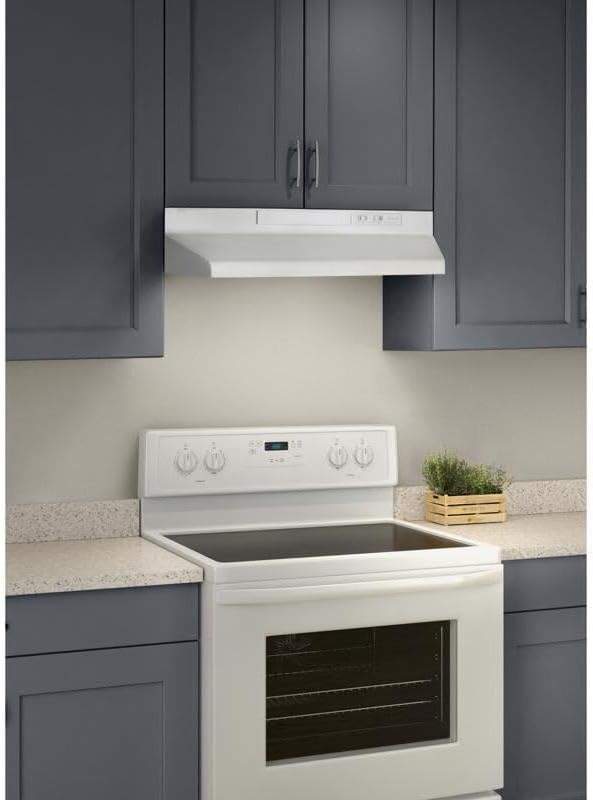 Broan-NuTone F403011 Insert with Light, Exhaust Fan for Under Cabinet Two-Speed Four-Way Convertible Range Hood, 30-Inch, White on White