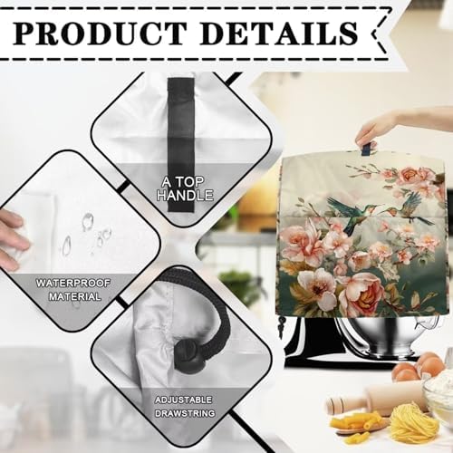 Hummingbird Stand Mixer Cover Dust Covers for 4.5qt-5qt Stand Mixer Dustproof Washable Cover Protector Compatible with 6-8 Quart Kitchen Aid Mixer