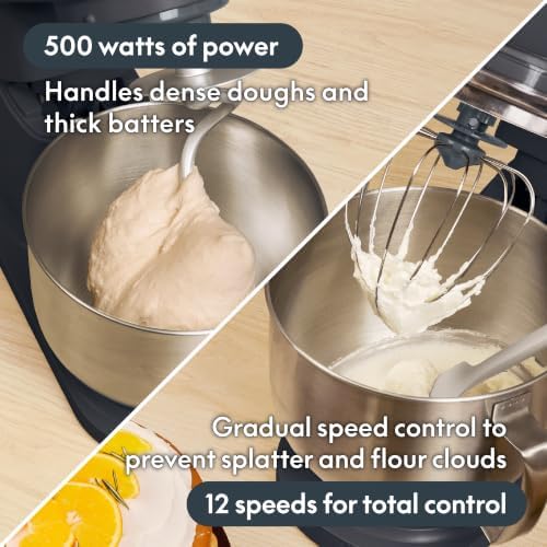 bella STIR 5.3Qt Tilt-Head Stand Mixer, 12-Speed Countertop Mixer, Slate