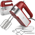 Hand Mixer Electric, 450W Kitchen Mixers with Scale Cup Storage Case, Turbo Boost/Self-Control Speed + 5 Speed + Eject Button + 5 Stainless Steel Accessories, For Easy Whipping Dough, Cream, Red