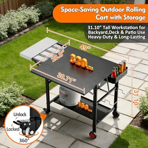 Pizza Oven Table for Ooni, Ninja & Blackstone, Wheeled Grill Cart