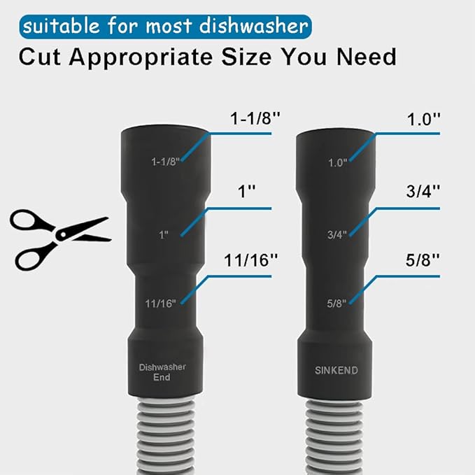 Universal Dishwasher Drain Hose - 12 Ft Discharge Hose - Corrugated and Flexible Dishwasher Hose Drain Replacement with Clamp