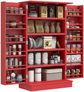 HOMCOM 41" Kitchen Pantry Storage Cabinet 12 Door Shelves Red