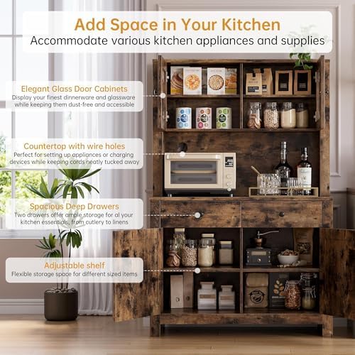 IDEALHOUSE 63" Kitchen Pantry Cabinet with Drawers, Storage, Rustic Brown