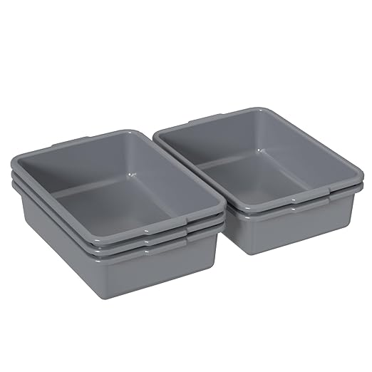 Sadstory 8 L Food Service Bus Tub Box, Small Plastic Commercial Bus Tubs, 5 Packs, Gray