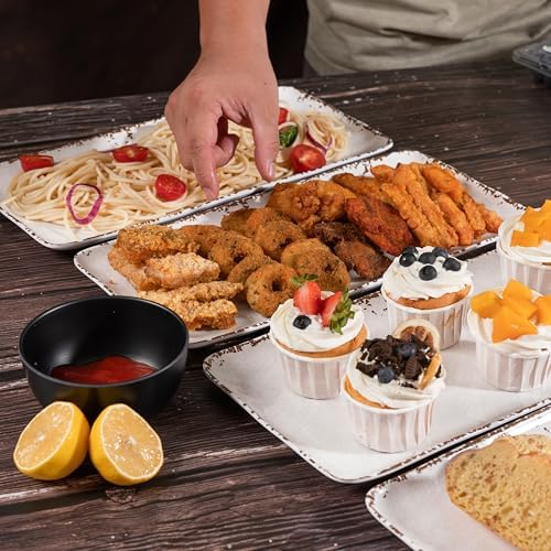 Farmhouse Rustic 14" x 7" White Serving platter/Tray, Set of 4