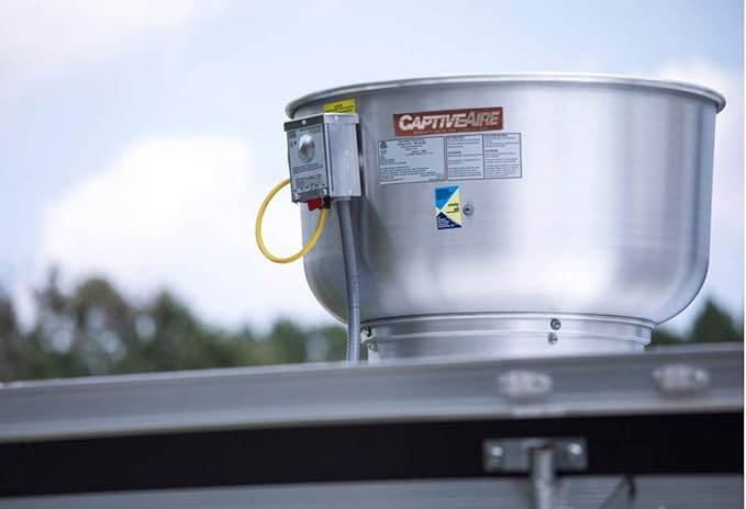 Low Profile Grease Rated Food Truck Exhaust Fan- High Speed Direct Drive Centrifugal Upblast Exhaust Fan with speed control- 21" Base, 0.50 HP 115 Volt Single Phase Motor, 900-1500 CFM (DU50HFA)