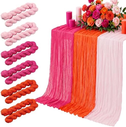6 Pcs Hot Pink and Orange Cheesecloth Table Runners 118"