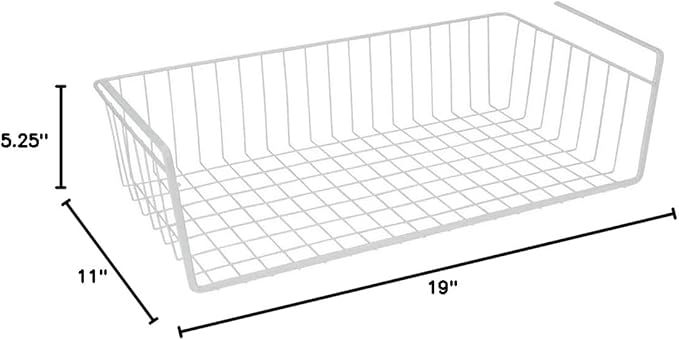 Modern Home Under Shelf Wire Storage Baskets – Hanging Organizer Rack for Cabinet, Pantry, or Closet – White Metal Basket for Kitchen, Towels, or Office – No Tools Required (18.9")