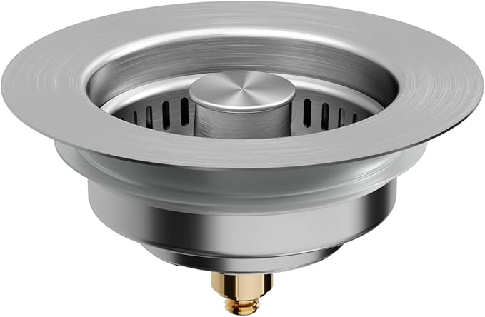 Kitchen Sink Drain Strainer, 304 Brushed Stainless Steel Pop Up Sink Stopper for US Standard 3-1/2 Inch, Upgraded 3 in 1 Sink Drain Strainer with Anti-Clogging Basket, Stainless Steel Filter