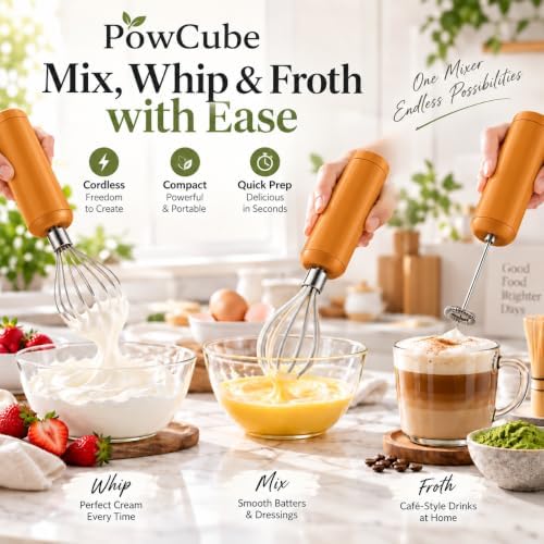 Cordless Hand Mixer, 4-in-1 Handheld Electric Mixer with Electric Whisk Frother & 10 oz Mini Food Chopper, USB-C Rechargeable 4-Speed Hand Mixer for Eggs, Cream, Coffee & Small-Batch Prep