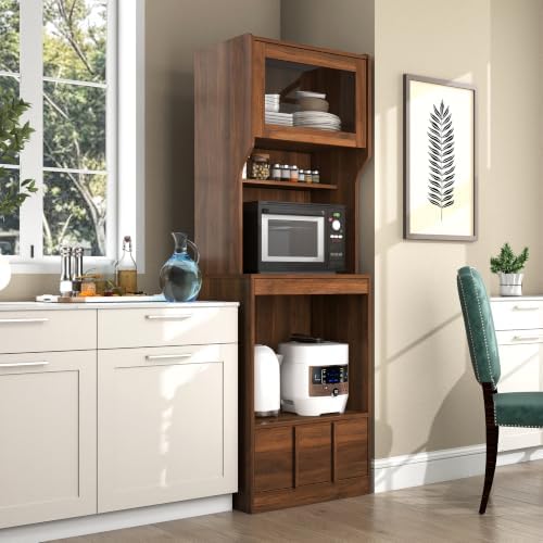 KEIKI 70.87" H Kitchen Pantry Storage Cabinet with Countertop, Glass Doors