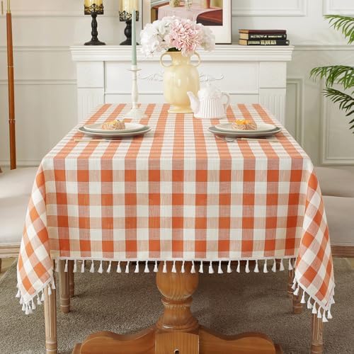 Alsoo Fall Gingham Tablecloth Rectangle Cotton Linen Style, 55 x 120