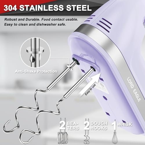 Lord Eagle Hand Mixer Electric Handheld 400W 5-Speed Lightweight, Purple
