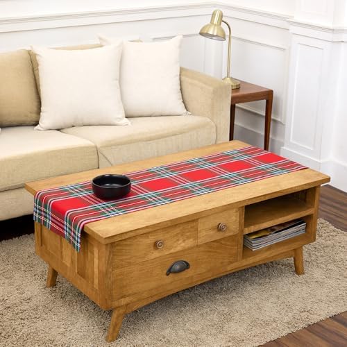 Solino Home 100% Linen Table Runner Red, Madras Holiday Plaid 14 x 60 in
