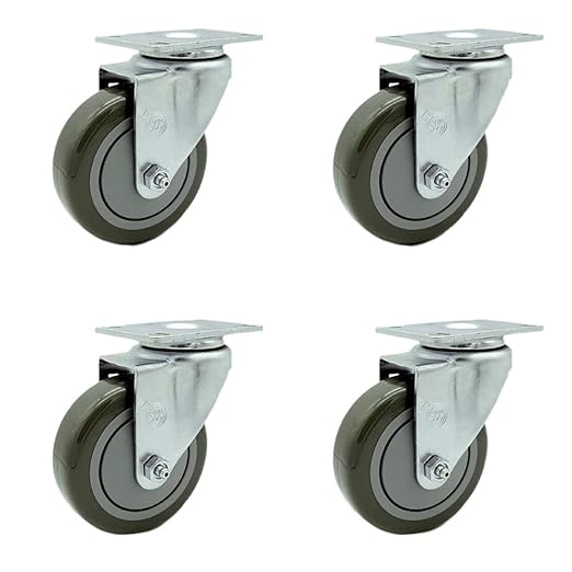 Service Caster Brand Replacement Set for Uline Casters - Swivel Top Plate Casters with 4 Inch Gray Polyurethane Wheels - Includes 4 Swivel Casters - Fits Vinyl Basket Truck 24 Bushel