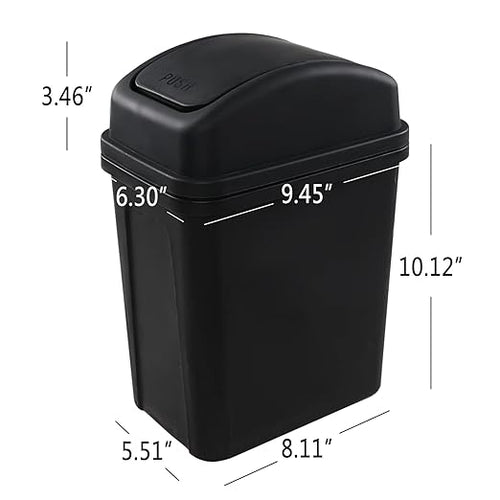 1-Pack 2 Gallon Plastic Small Swing Garbage Bin, Swing Lid Trash Bins, Black
