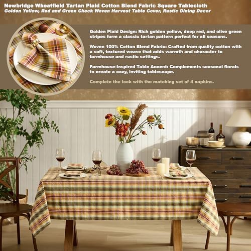 Newbridge Thanksgiving Wheatfield Plaid 52 x 52 Inch Square Tablecloth
