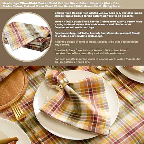 Newbridge Thanksgiving Wheatfield Plaid 52 x 52 Inch Square Tablecloth