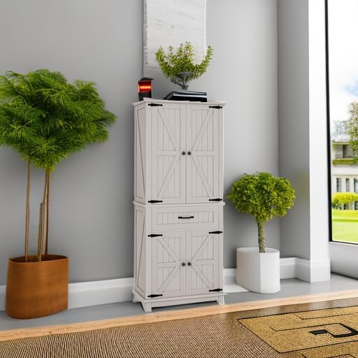 DWVO 72" Kitchen Storage Cabinet with Drawer and Adjustable Shelves, White