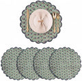 Ridhi Floral Block Print Round Placemats 15 Inch, Set of 4, Basil Green