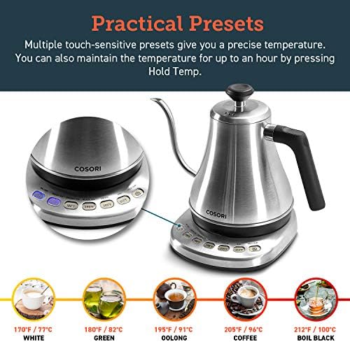 Cosori Gooseneck Electric Kettle with Temperature Control, 0.8L, Silver - Image 3