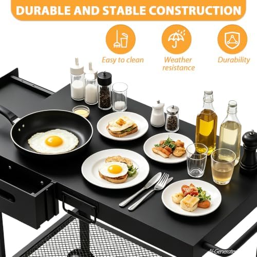 Outdoor Grill Cart,Outdoor Garden Patio BBQ Kitchen Food Prep Table Cart