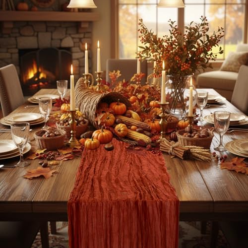 6 Pcs Fall Cheesecloth Table Runner Thanksgiving Boho Gauze 118"