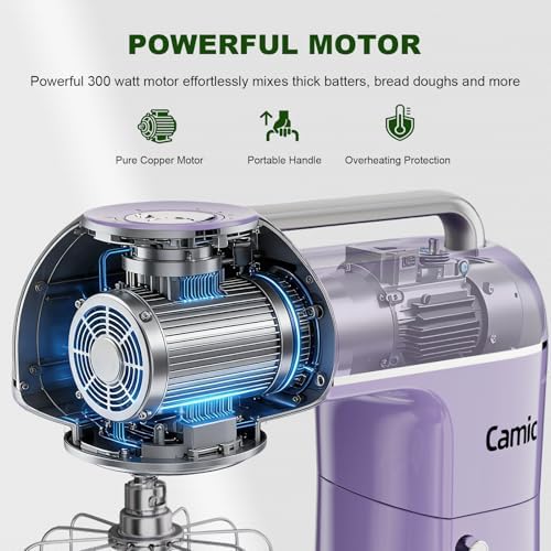 Camic 7.45 QT Tilt-Head Stand Mixer, Electric Mixer for Baking (Light-Purple)
