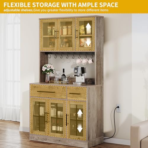 DWVO 71'' Tall Kitchen Pantry Storage Cabinet, Ivory Grey