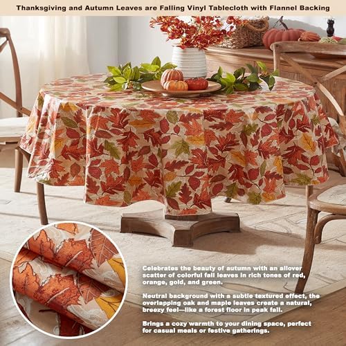 Newbridge Thanksgiving Falling Leaves 60x84 Inch Oval Vinyl Fall Tablecloth