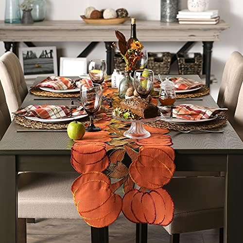 DII Fall Table Decorations Indoor Décor, Thanksgiving, Table Runner, 14x108, Embroidered Cut Work Pumpkins
