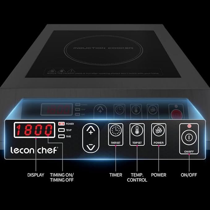 Leconchef Induction Cooktop Induction Cooker Stainless Steel Commercial Grade Countertop Induction Cooker Portable Electric Burner 10 Power&Temperature Settings,24 Hours Timer&Preset for