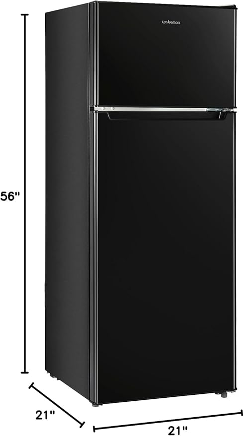 Upstreman 7.7 Cu.Ft. Refrigerator with Freezer, Double Door Fridge, Adjustable Thermostat, Large Capacity, Reversible Door Swing, Refrigerator for Apartment, Office, Dorm, Black（BD75）