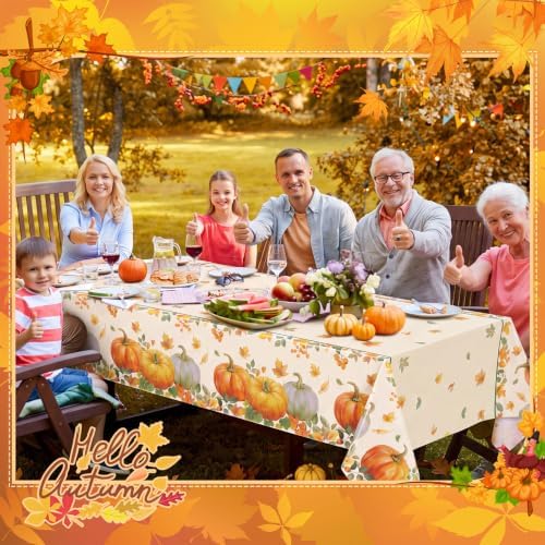 Preboun 15 Pcs Fall Tablecloth Disposable 54 x 108 Inch Maple Leaf, Pumpkin