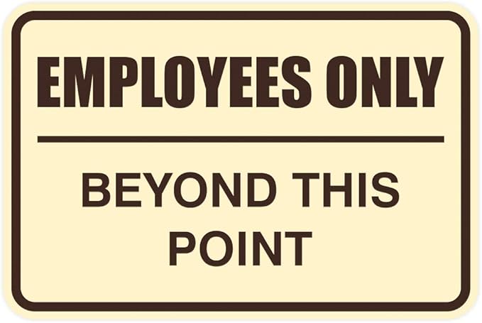 All Quality Classic Framed Employees Only Beyond This Point Wall or Door Sign | Easy to Install Business Signage - Large (Ivory-Dark Brown) 1 Pack