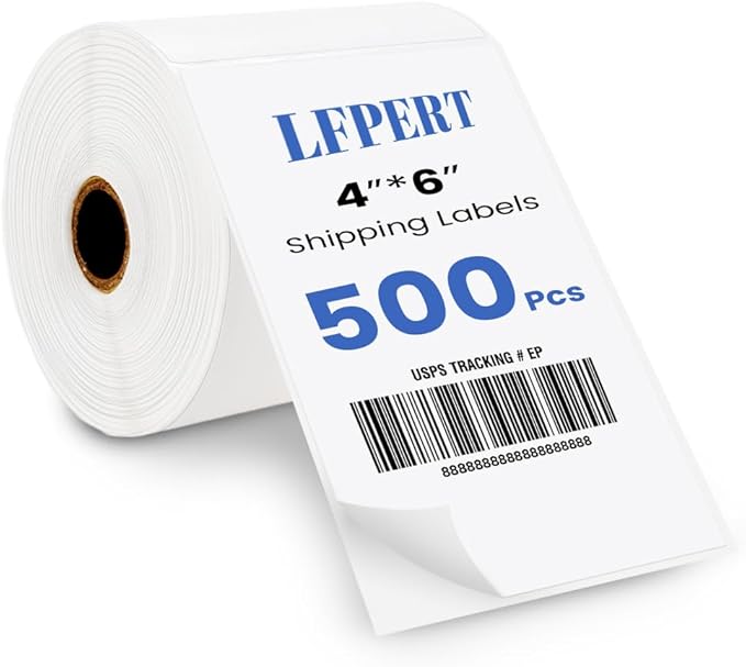 4x6 Thermal Labels, Roll Shipping Labels Strong Adhesive, Compatible with Vretti Jadens Munbyn Nelko Phomemo Rollo & Most Thermal Label Printer, Commercial Grade (500 Label/ 1 Rolls) White