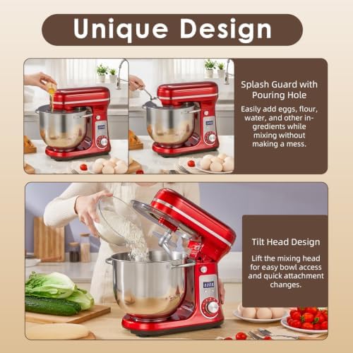 Electric Stand Mixer, 6.34QT 6-Speed Food Mixer with Timer