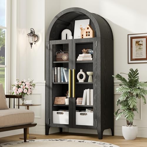 63"Tall Arched Cabinet, 5-Tier Curio Cabinet for Kitchen Living Room, Black