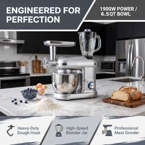 6-In-1 Stand Mixer with Juicer Machines Meat Grinder Electric Sausage Maker