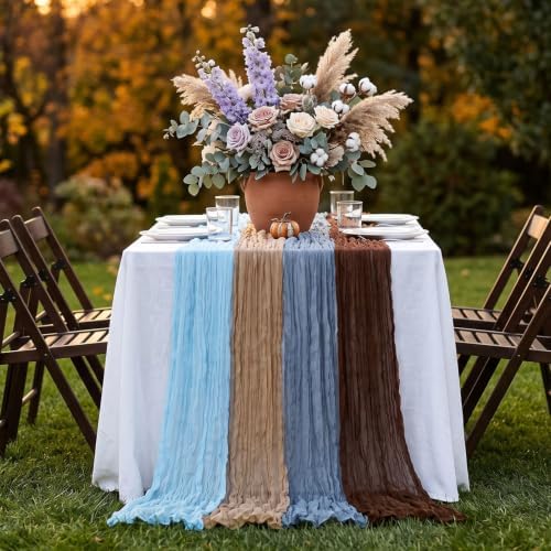 6 Pcs Blue and Brown 118" Cheesecloth Table Runner Boho Decor